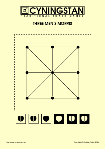 Three men's morris print-and-play board