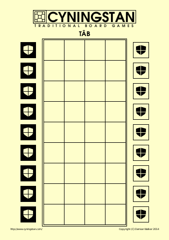 Game sheet from the Tâb Print-and-play file.